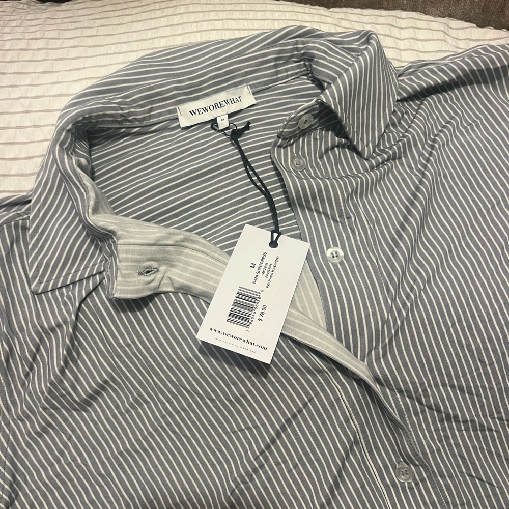 WeWoreWhat Gray and White Striped Button Down